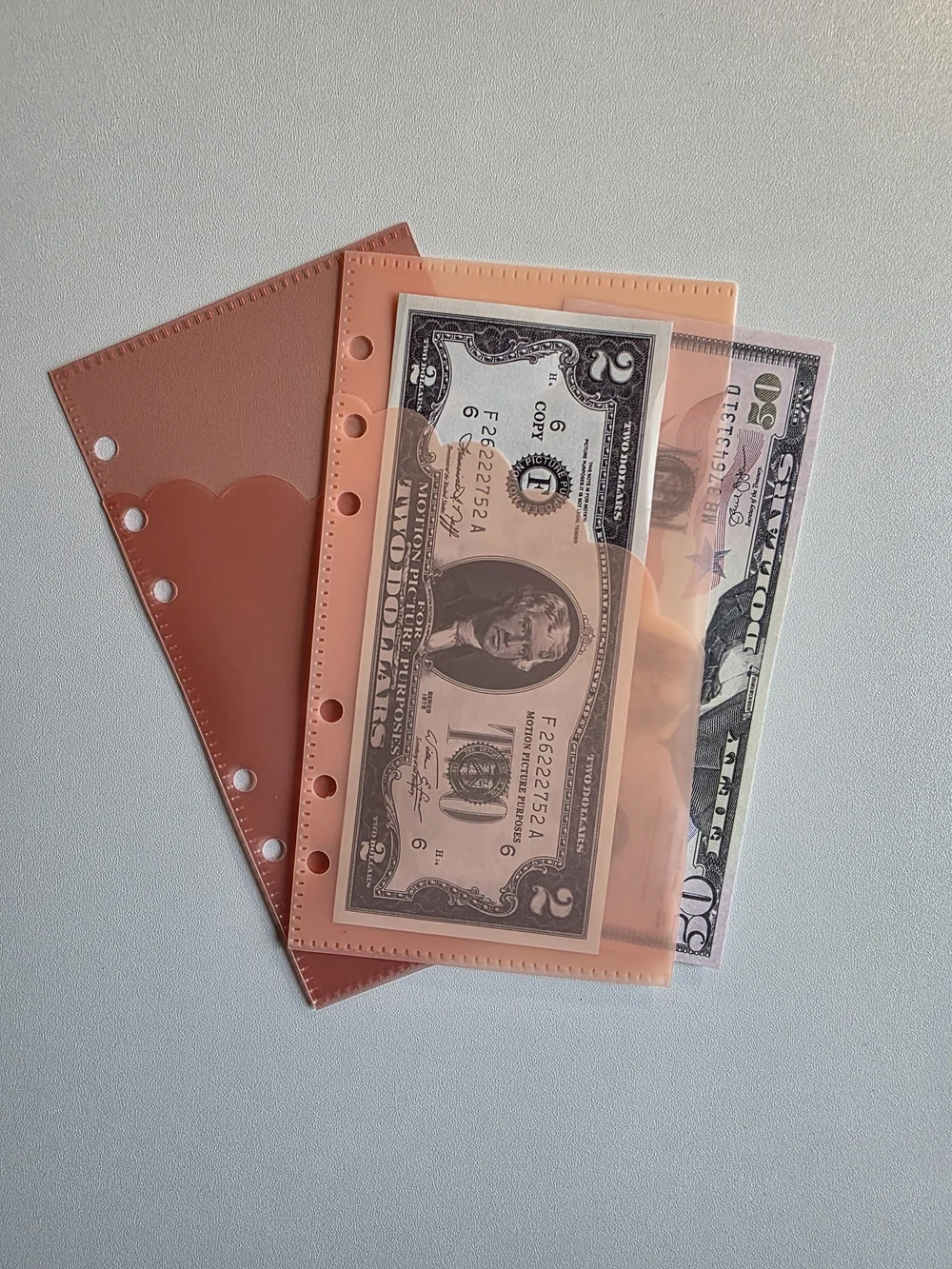 A6 Double Pocket Peach & Coral Transparent Money Sleeve Set